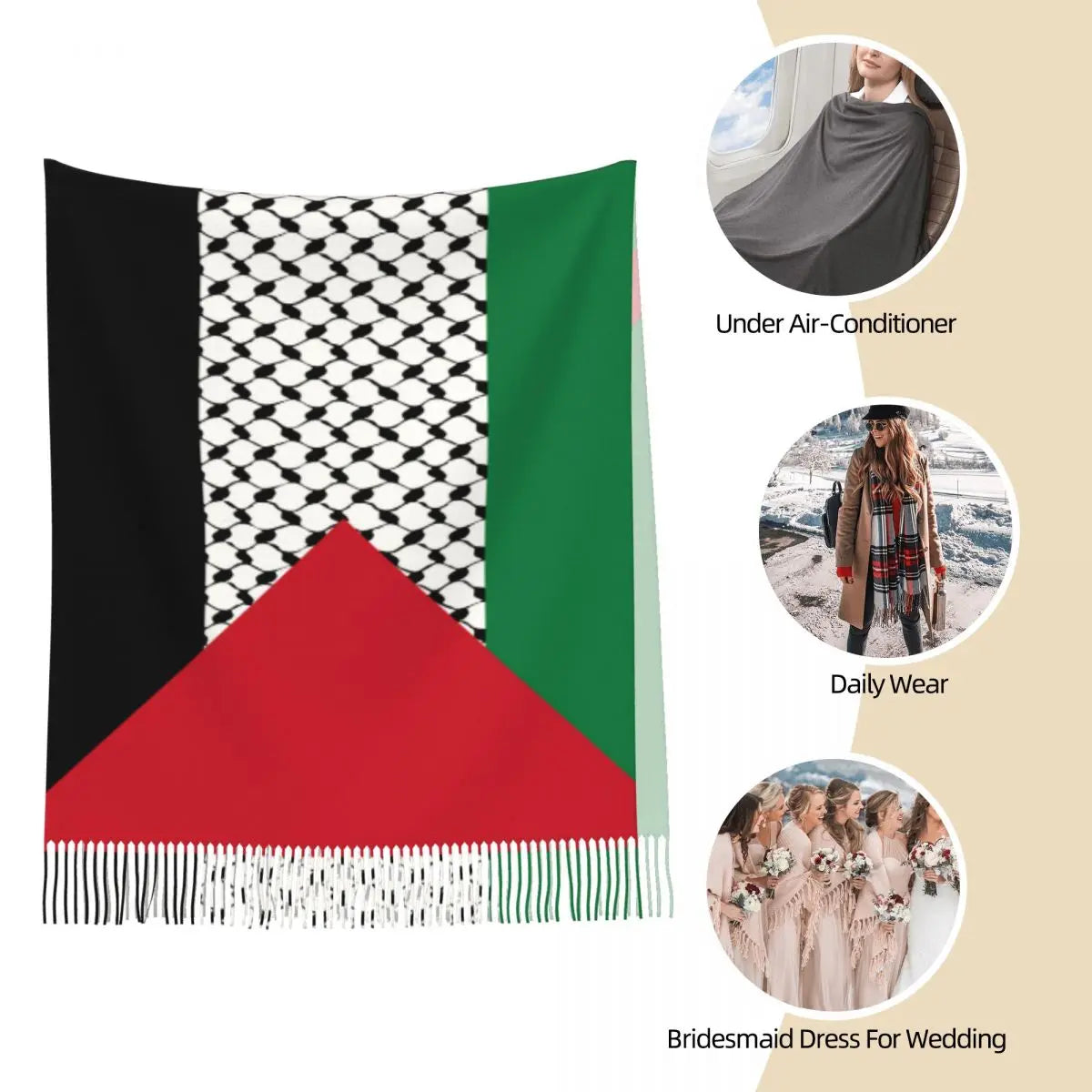 Palestine Flag Shawls Wrap Long Soft Scarf Hatta Kufiya Pattern