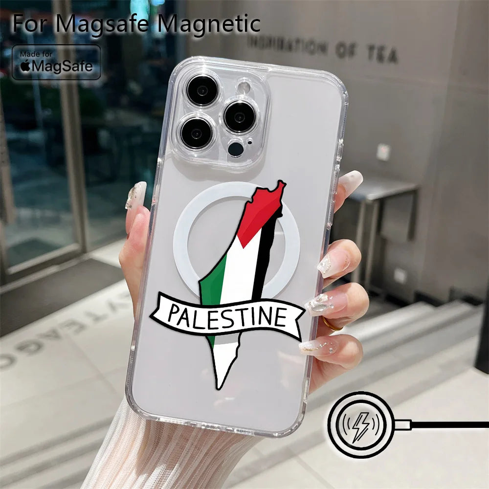 Palestine Flag Map Passport  Magsafe Magnetic Phone Case for iPhone 16 15 14 13 12 11 8 7 Plus Pro Max X XR XSMax Soft Tpu Cover