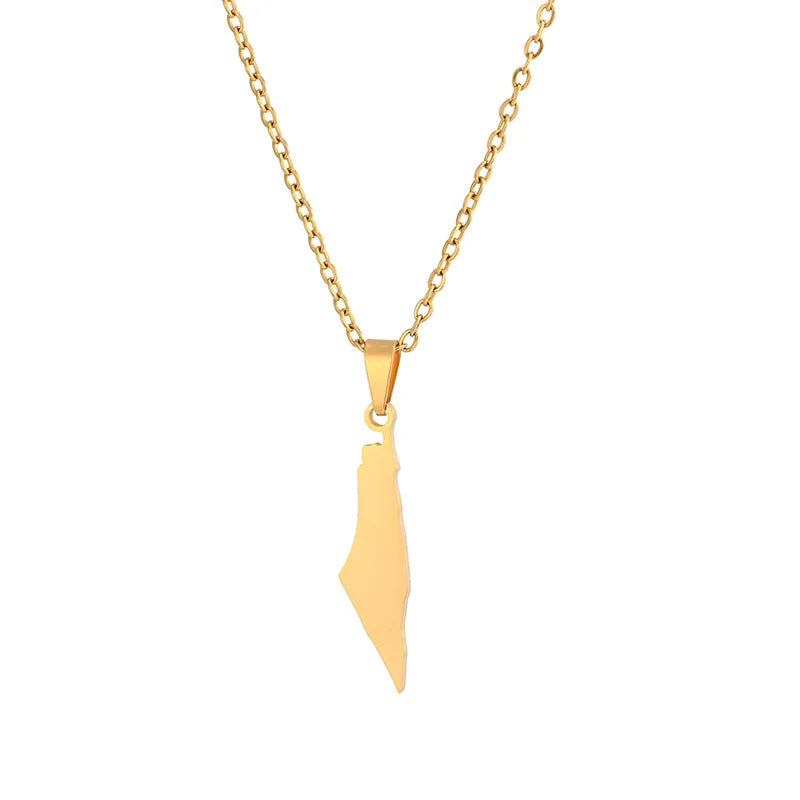 Fashion Stainless Steel Palestine Map Pendant Necklace For Women Men Couple Chain Ethnic Cultural Jewelry Birthday Party Gifts