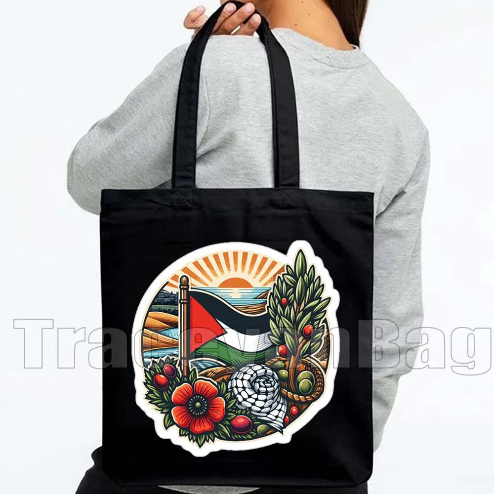 Keffiyeh Olive Tree Al Aqsa Dome of The Rock Canvas Shoulder Bag