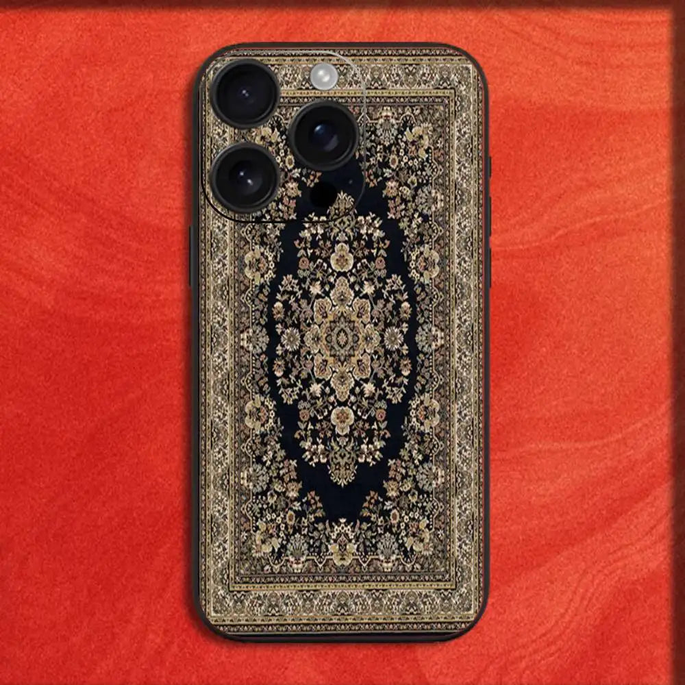 Arab Persian Carpet Floral Painting Phone Case For iPhone 16,15,14,13,12,11,Pro,XS,Max,XR,Plus,E,Mini Black Shockproof Cover