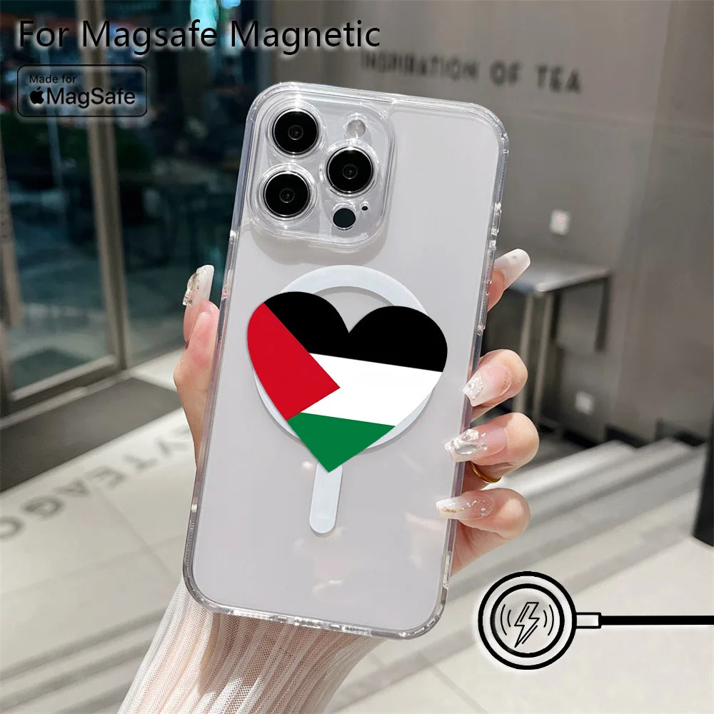 Palestine Flag Map Passport  Magsafe Magnetic Phone Case for iPhone 16 15 14 13 12 11 8 7 Plus Pro Max X XR XSMax Soft Tpu Cover