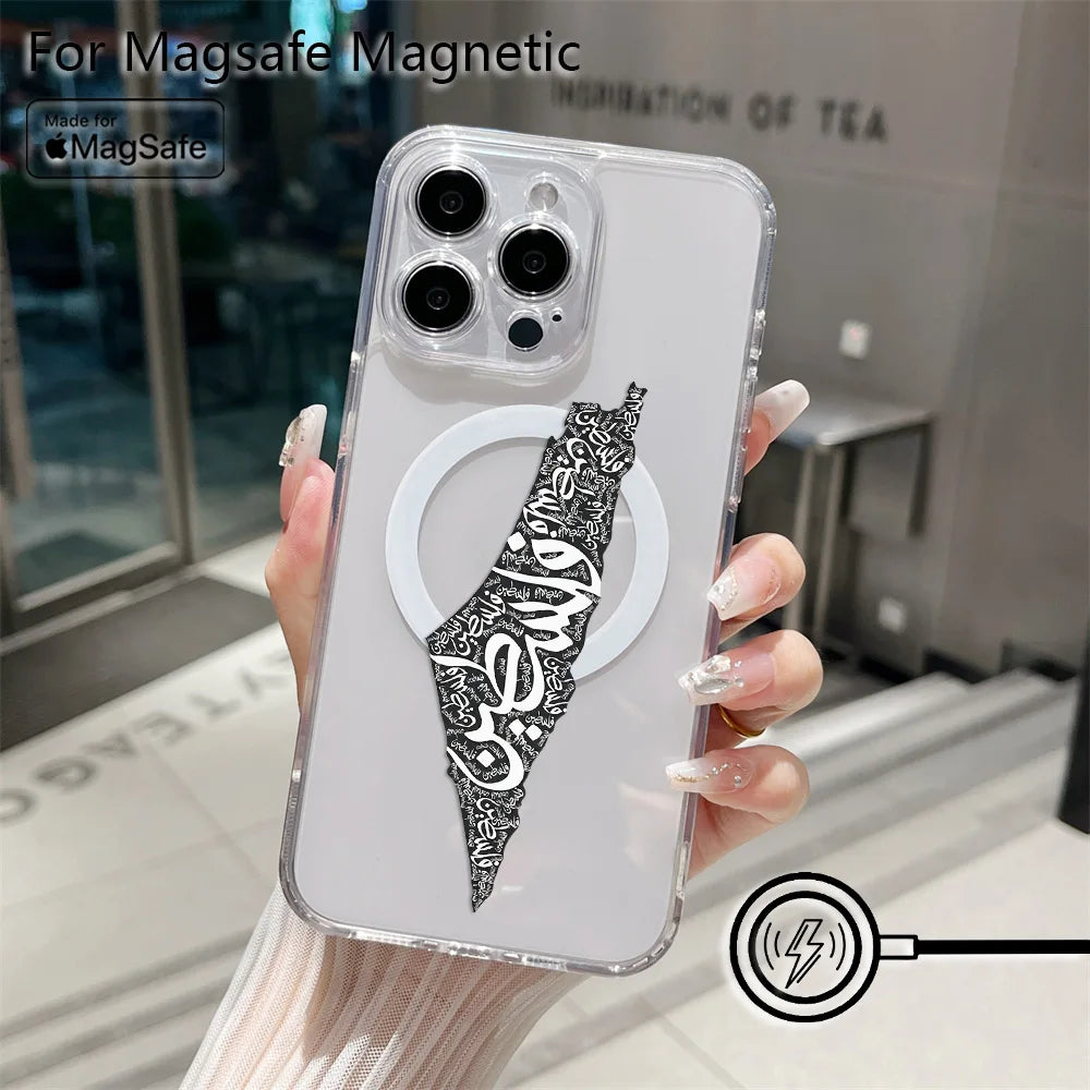 Palestine Flag Map Passport  Magsafe Magnetic Phone Case for iPhone 16 15 14 13 12 11 8 7 Plus Pro Max X XR XSMax Soft Tpu Cover