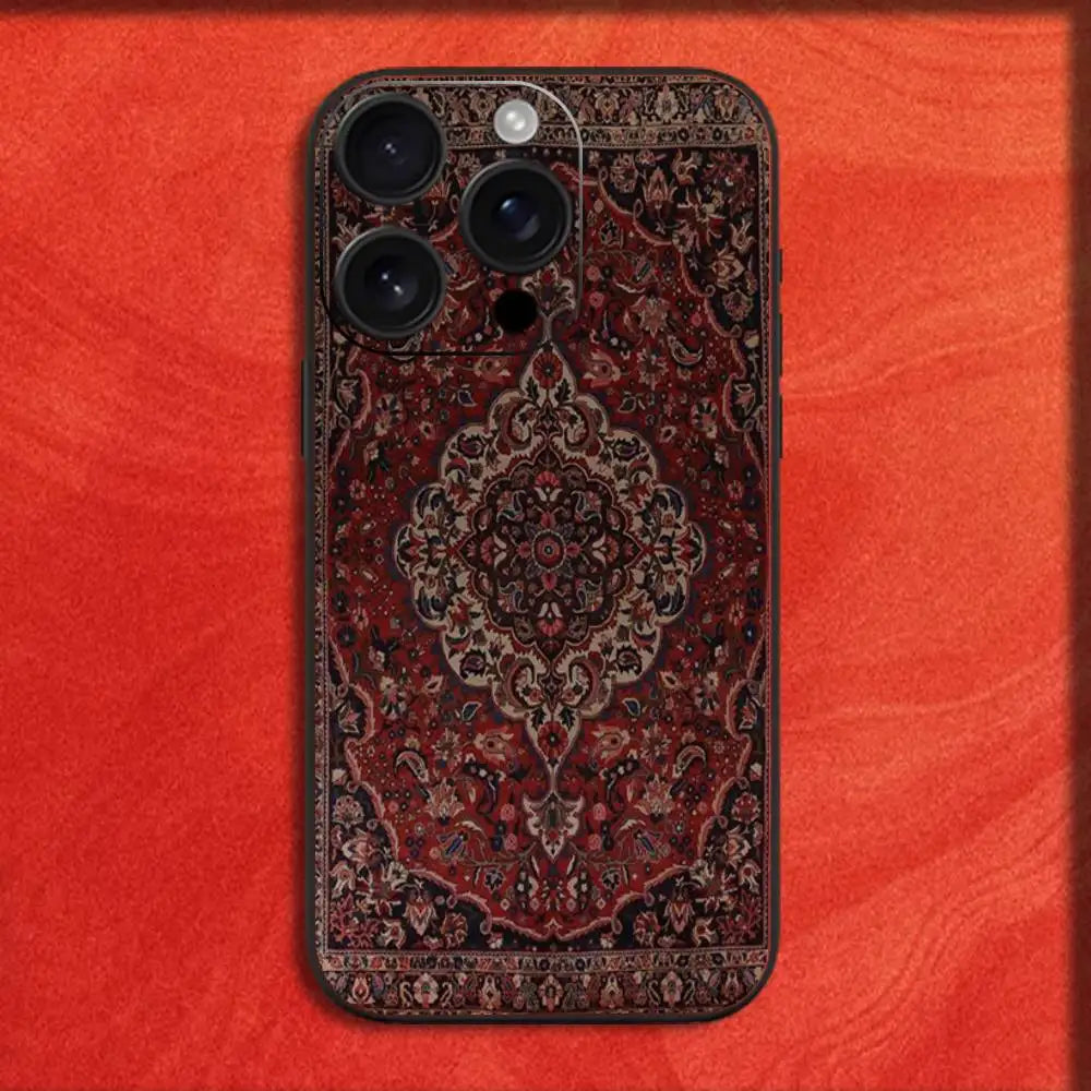 Arab Persian Carpet Floral Painting Phone Case For iPhone 16,15,14,13,12,11,Pro,XS,Max,XR,Plus,E,Mini Black Shockproof Cover