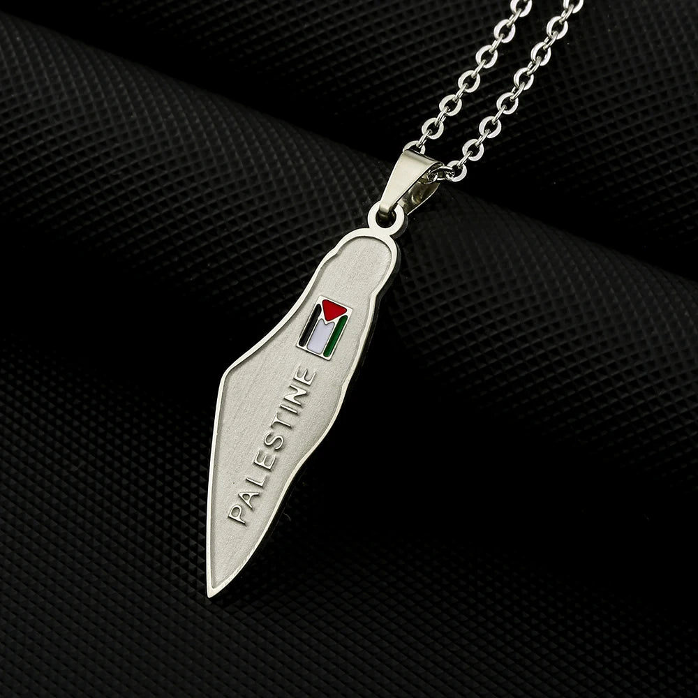 State of Palestine Map Flag Pendant Necklace Stainless Steel Palestinians Maps Jewelry For Men Women Gift