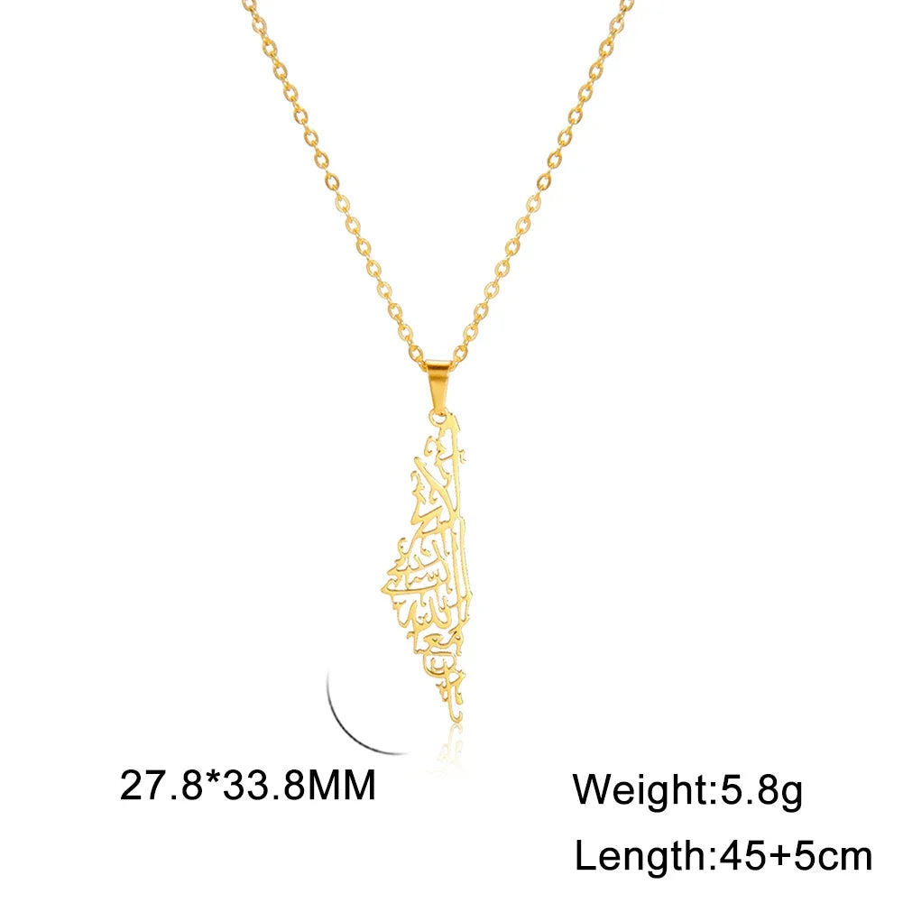 Skyrim Arabic Palestine Map Pendant Necklace Stainless Steel Neck Chain for Women Men Country Geography Jewelry Gift Wholesale