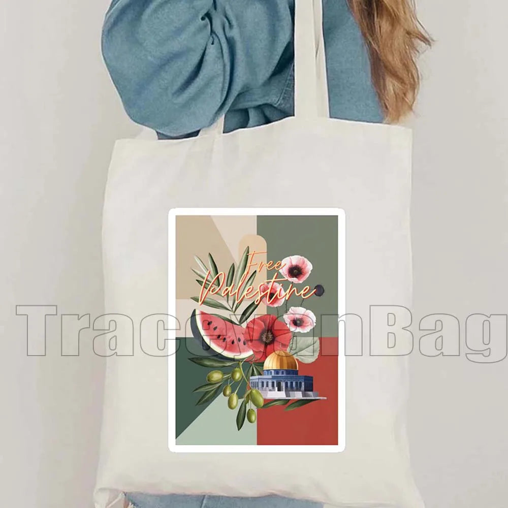 Keffiyeh Olive Tree Al Aqsa Dome of The Rock Canvas Shoulder Bag