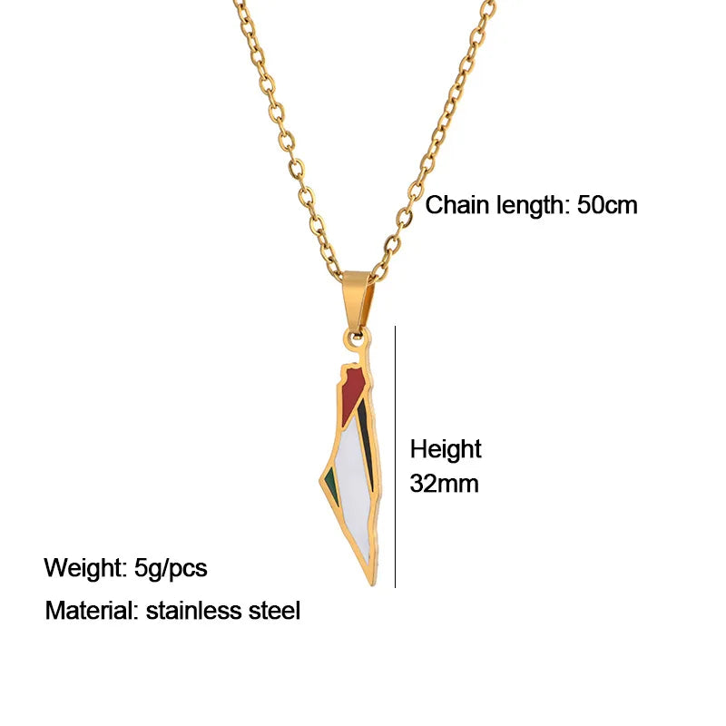 Fashion Stainless Steel Palestine Map Pendant Necklace For Women Men Couple Chain Ethnic Cultural Jewelry Birthday Party Gifts