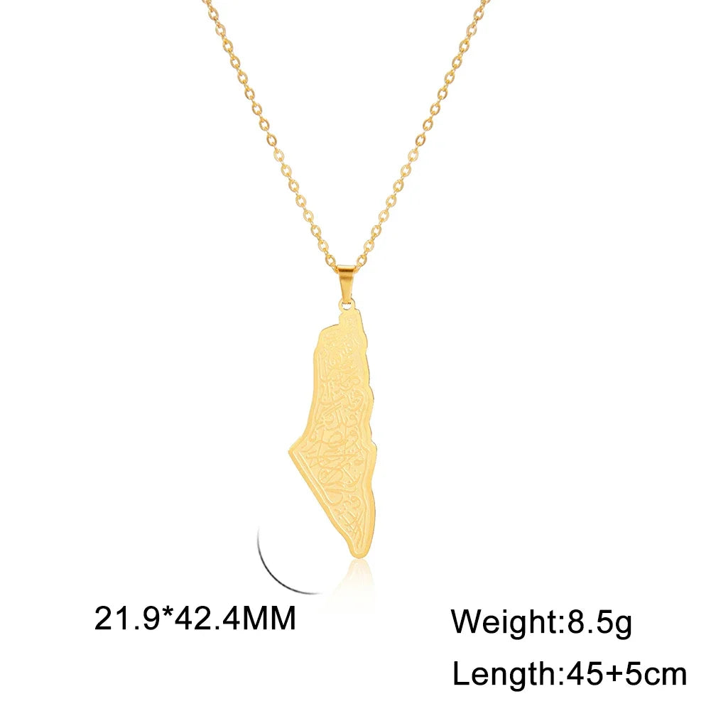 Skyrim Arabic Palestine Map Pendant Necklace Stainless Steel Neck Chain for Women Men Country Geography Jewelry Gift Wholesale