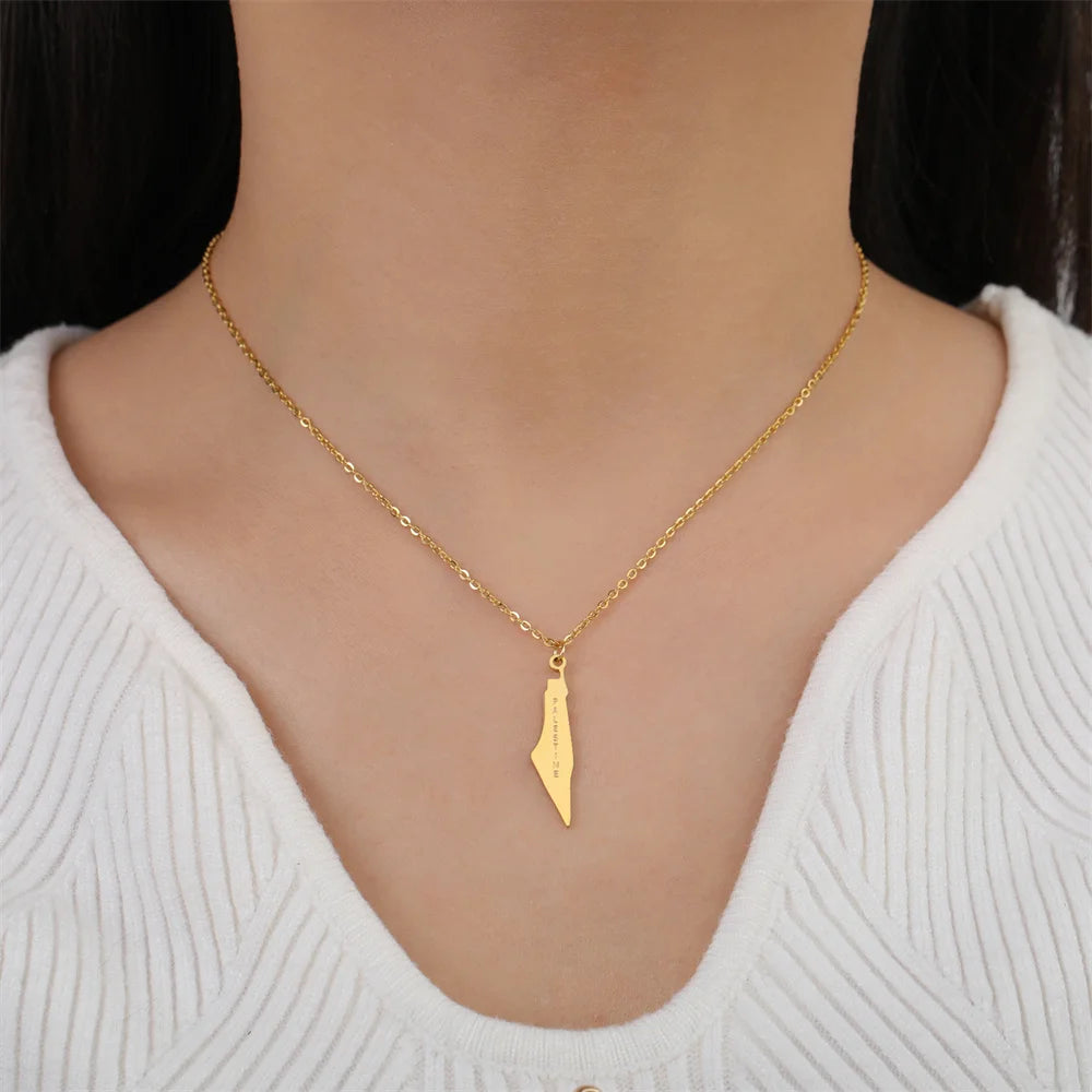 My Shape Palestine Map Pendant Necklaces for Women Men Gifts Palestinians Ethnic Map Choker Neck Chain Stainless Steel Jewelry