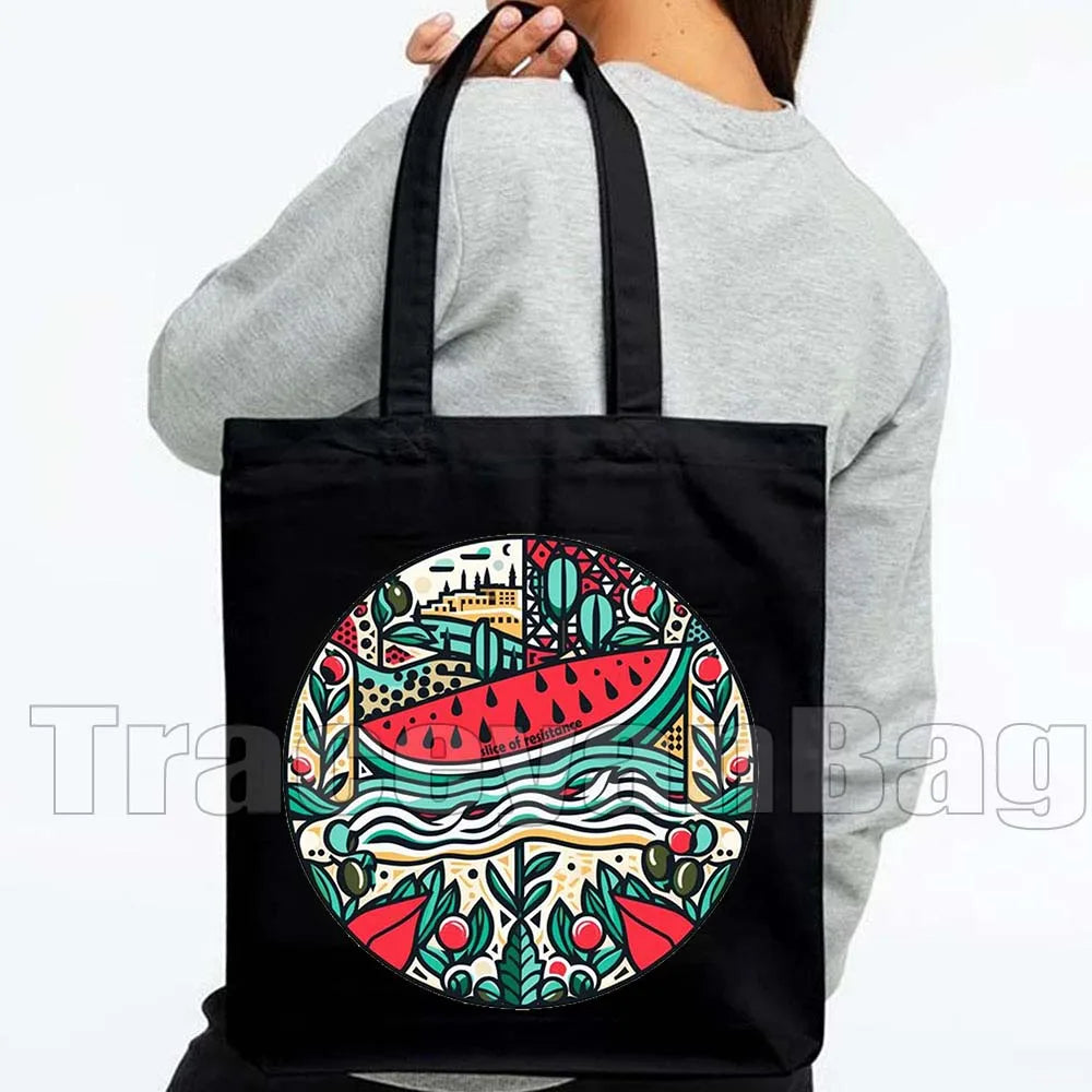 Keffiyeh Olive Tree Al Aqsa Dome of The Rock Canvas Shoulder Bag