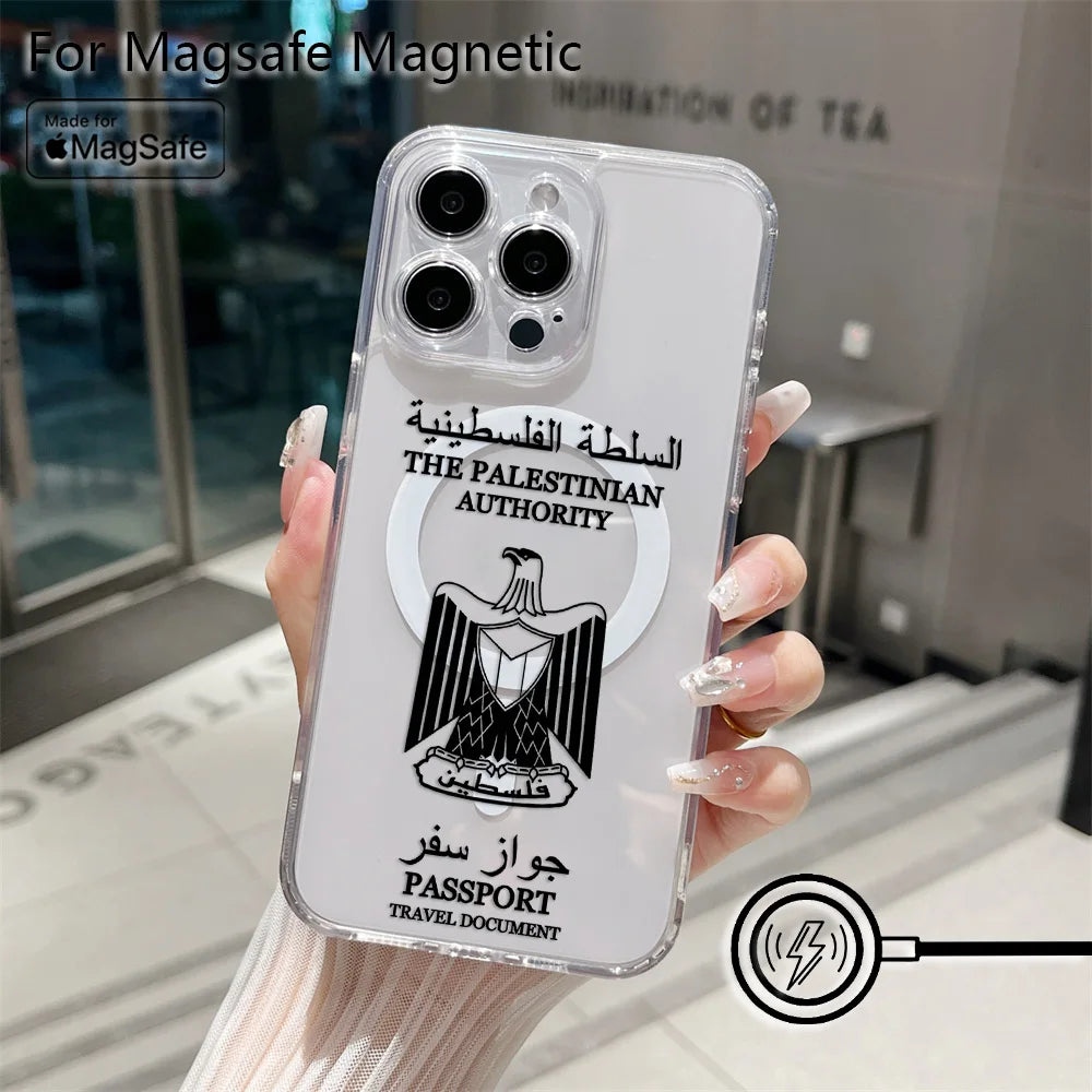 Palestine Flag Map Passport  Magsafe Magnetic Phone Case for iPhone 16 15 14 13 12 11 8 7 Plus Pro Max X XR XSMax Soft Tpu Cover