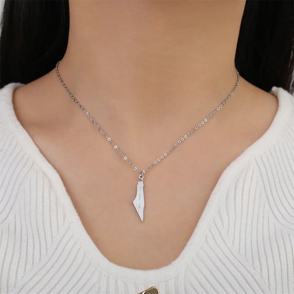 My Shape Palestine Map Pendant Necklaces for Women Men Gifts Palestinians Ethnic Map Choker Neck Chain Stainless Steel Jewelry