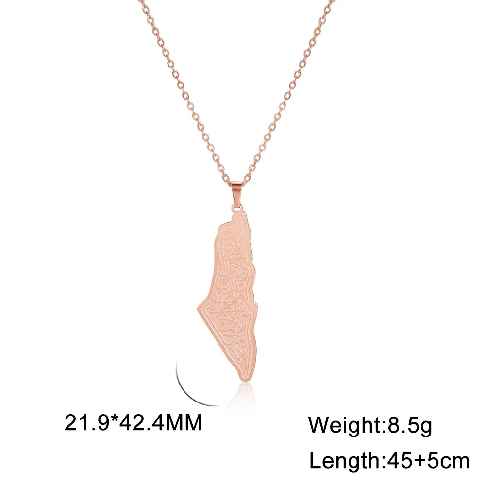 Skyrim Arabic Palestine Map Pendant Necklace Stainless Steel Neck Chain for Women Men Country Geography Jewelry Gift Wholesale