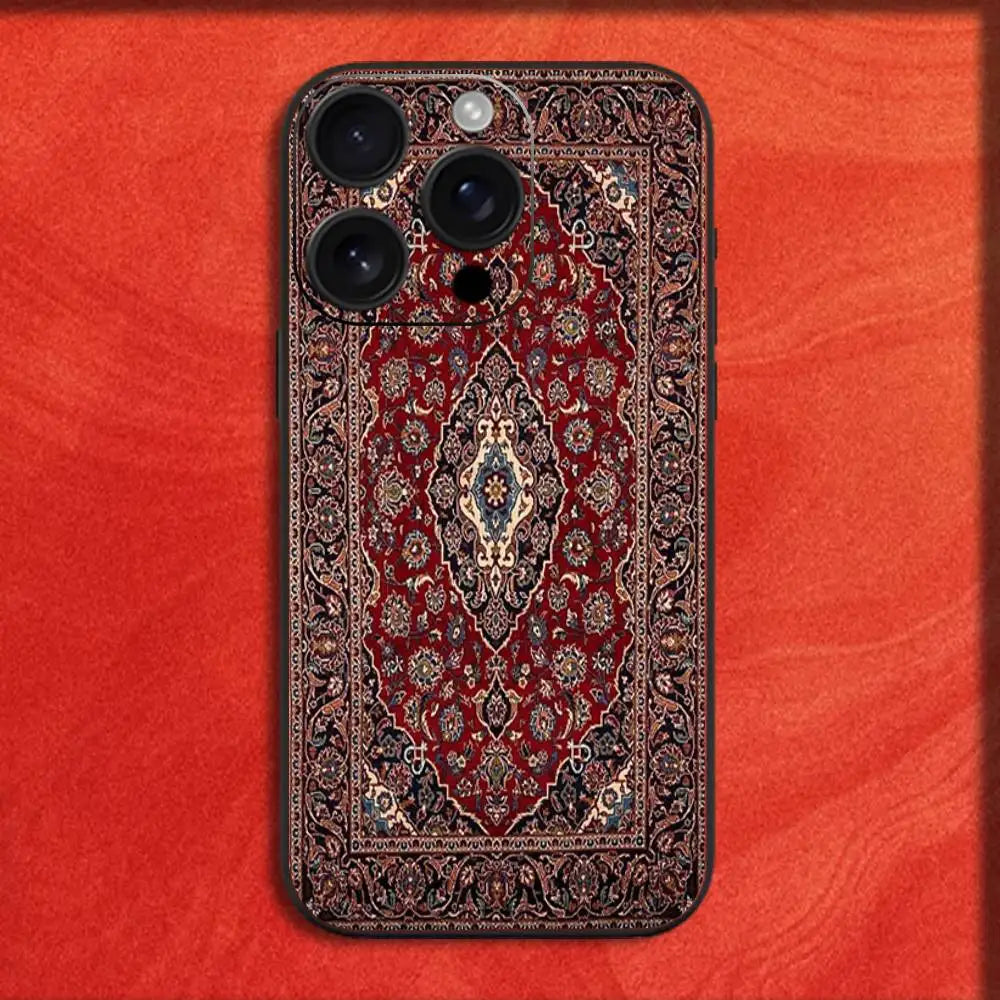 Arab Persian Carpet Floral Painting Phone Case For iPhone 16,15,14,13,12,11,Pro,XS,Max,XR,Plus,E,Mini Black Shockproof Cover