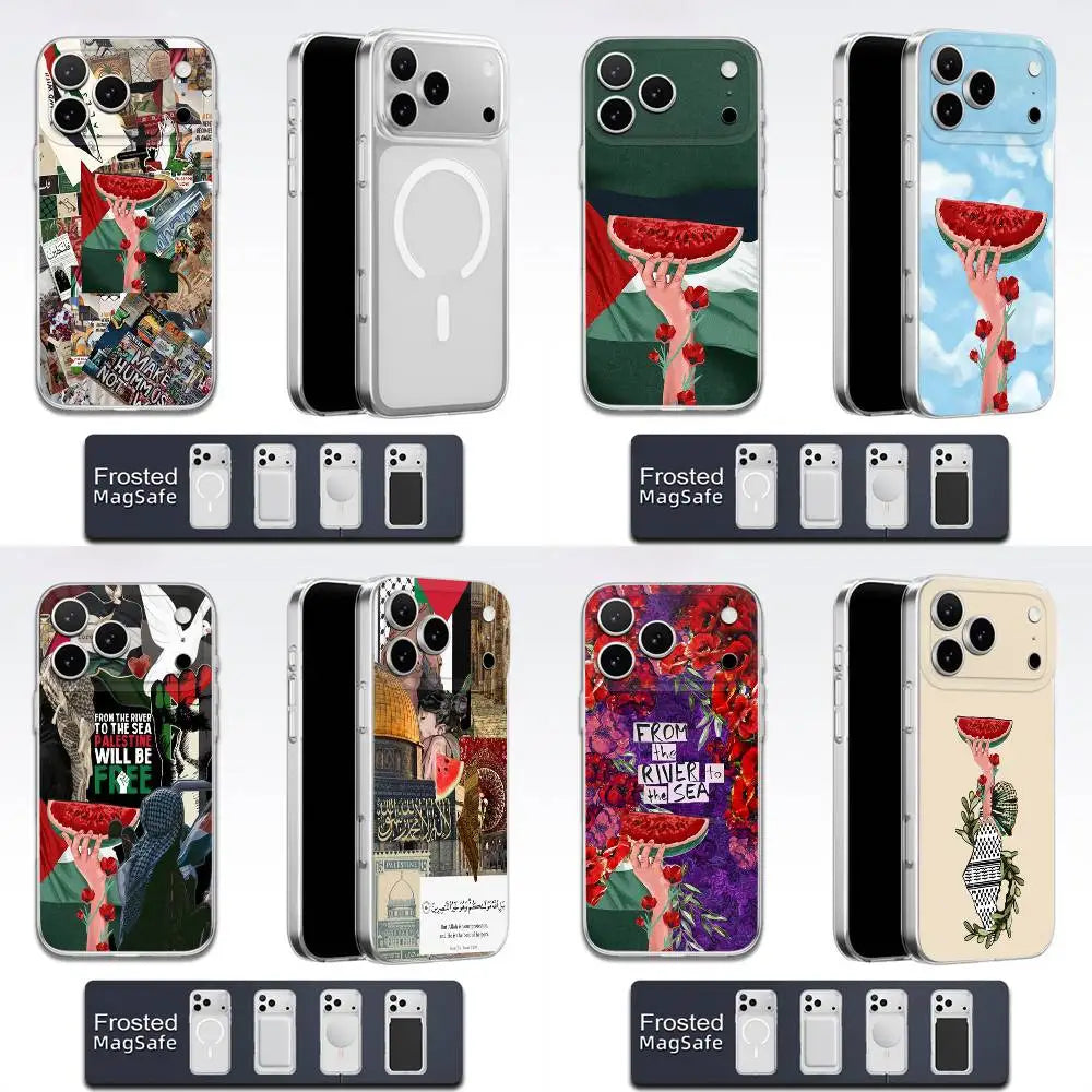 Watermelon Art P-Palestine Flag Phone Case For iPhone Magsafe Transparent