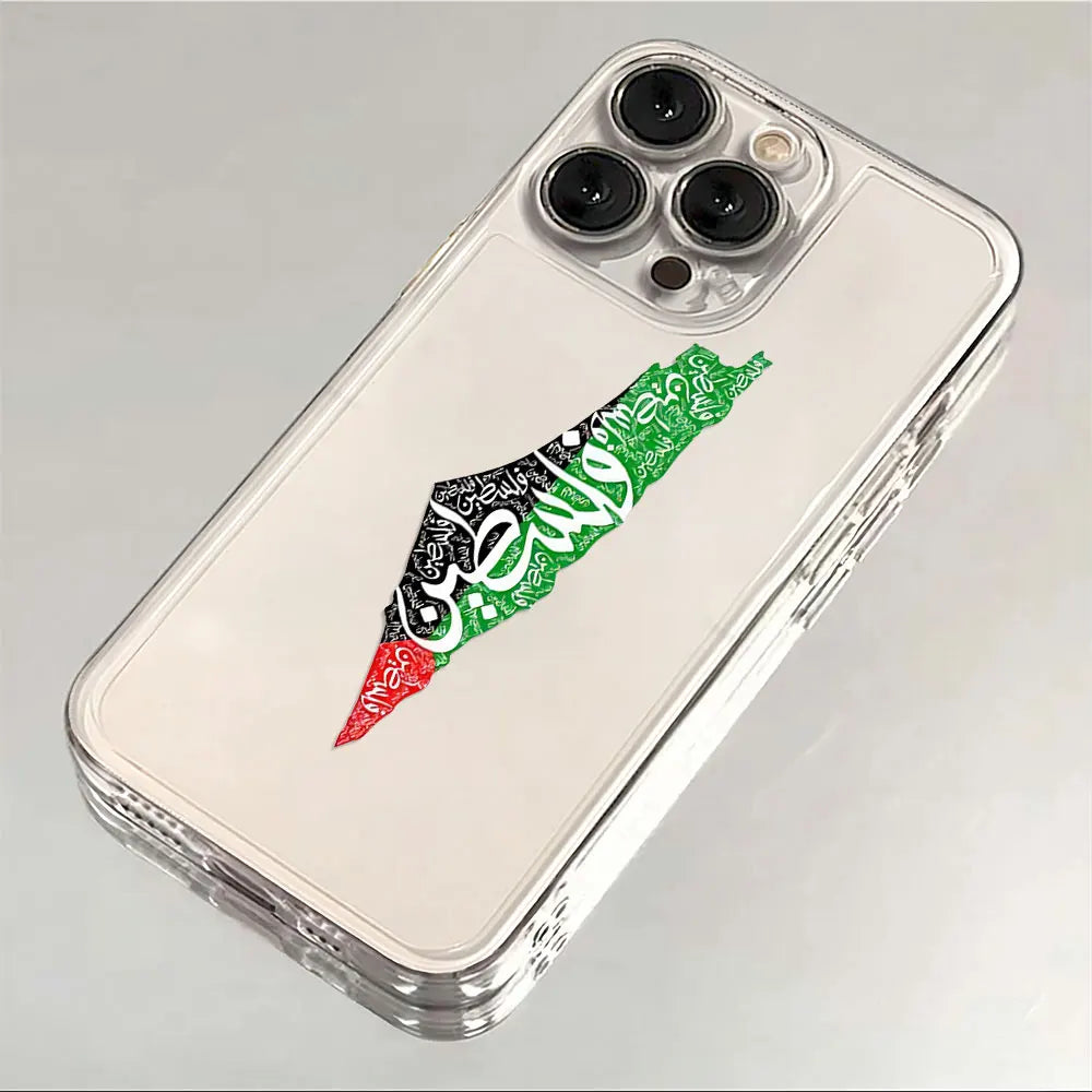 Cute Phone Case For Palestine Flag Map Passport iPhone 16 15 14 13 12 11 Mini Pro Max X XR XSMax 7 8 Plus Transparent Soft Cover