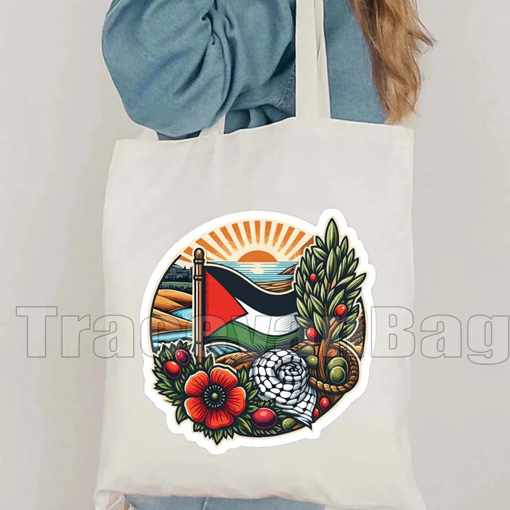 Keffiyeh Olive Tree Al Aqsa Dome of The Rock Canvas Shoulder Bag