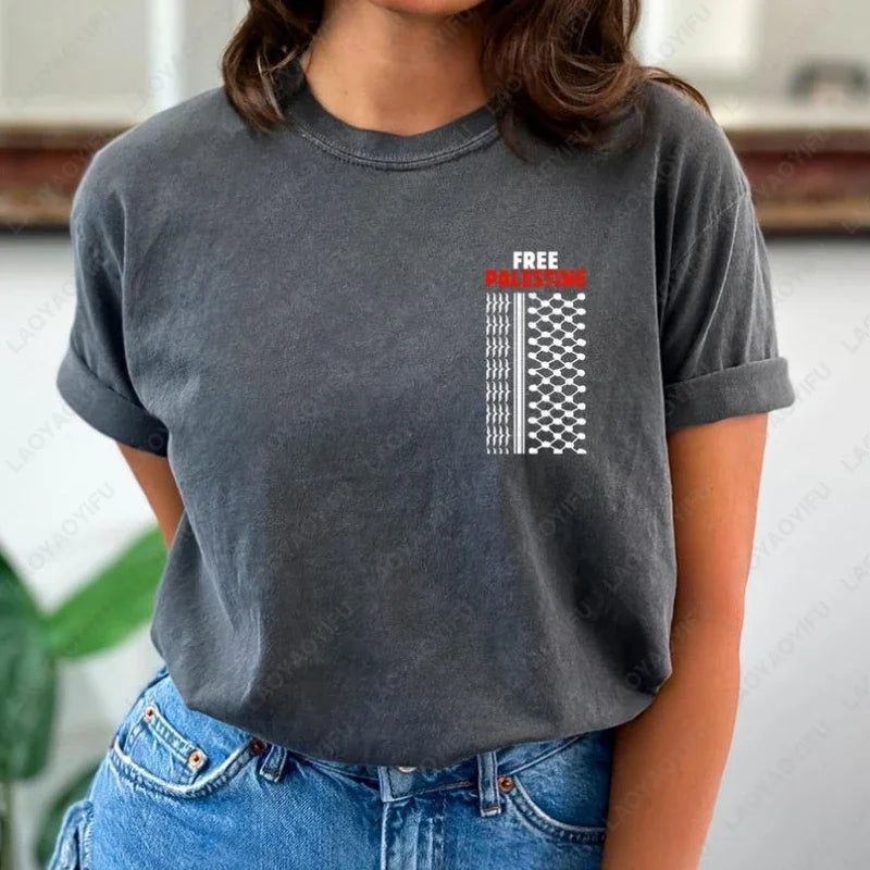 Gaza Keffiyeh Shirt Handala Short-sleeve  Minimalist Breathable Tops