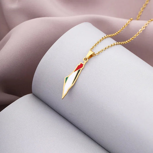 Fashion Stainless Steel Palestine Map Pendant Necklace For Women Men Couple Chain Ethnic Cultural Jewelry Birthday Party Gifts
