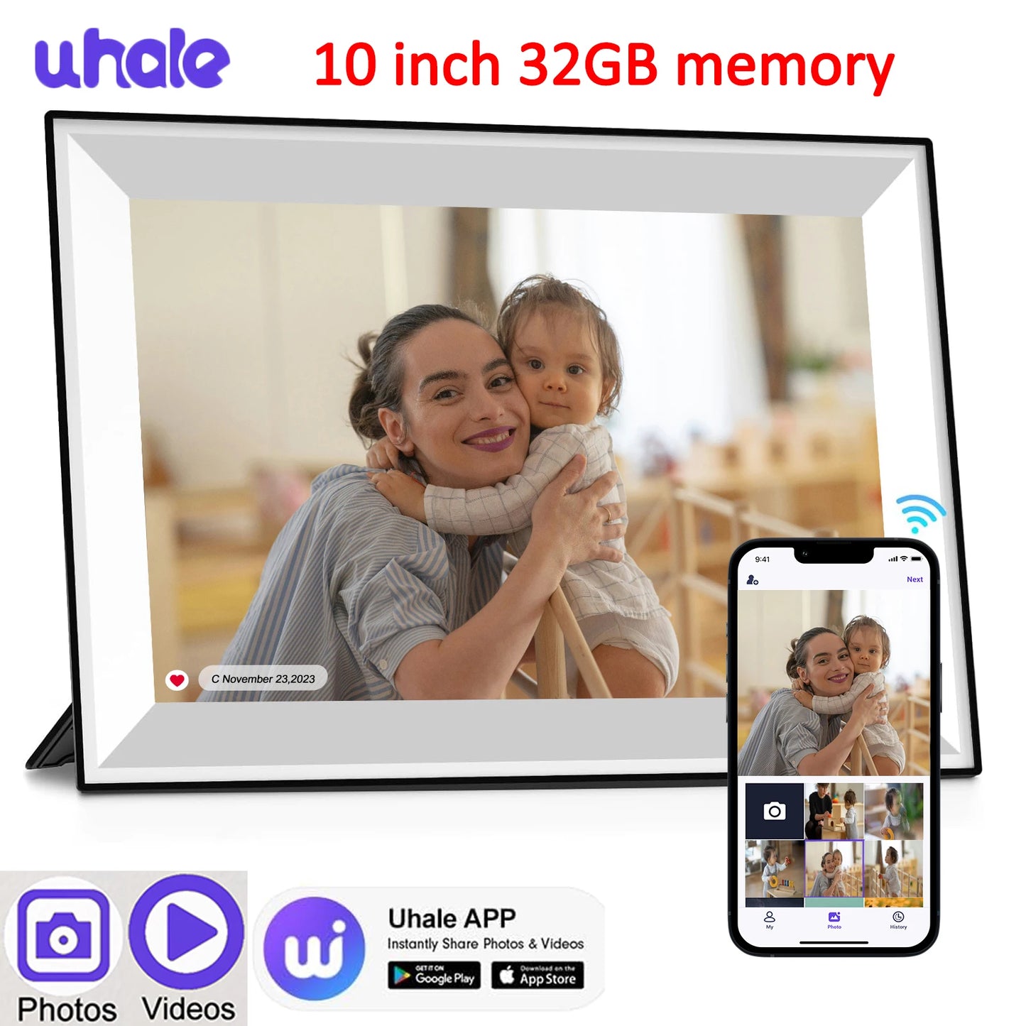 Uhale Digital Picture Frame 10.1 Inch 32GB Smart WiFi Smart digital photo frame with 1280x800 IPS HD Touch Screen