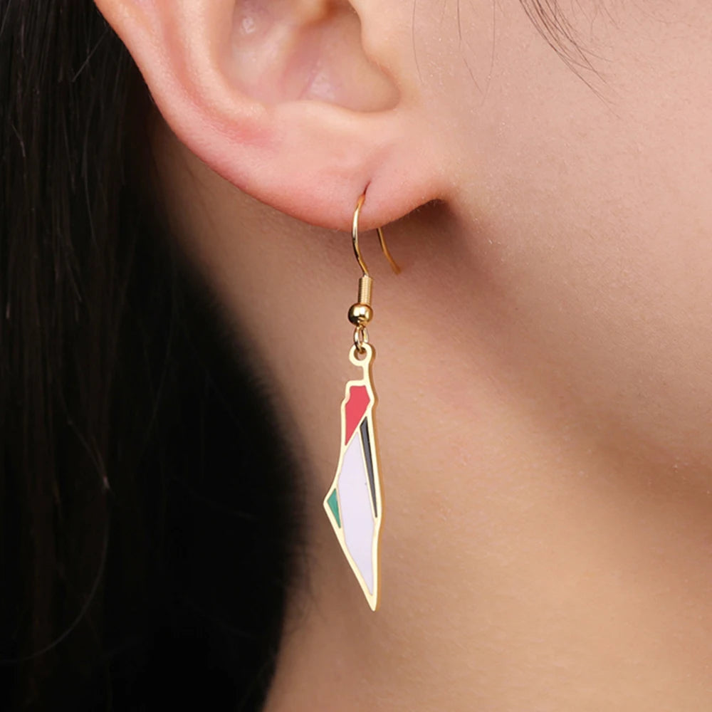 My Shape Palestine Map Drop Earrings for Women Stainless Steel Map Palestine Country Dangle Earrings Fashion Jewelry Wholesale