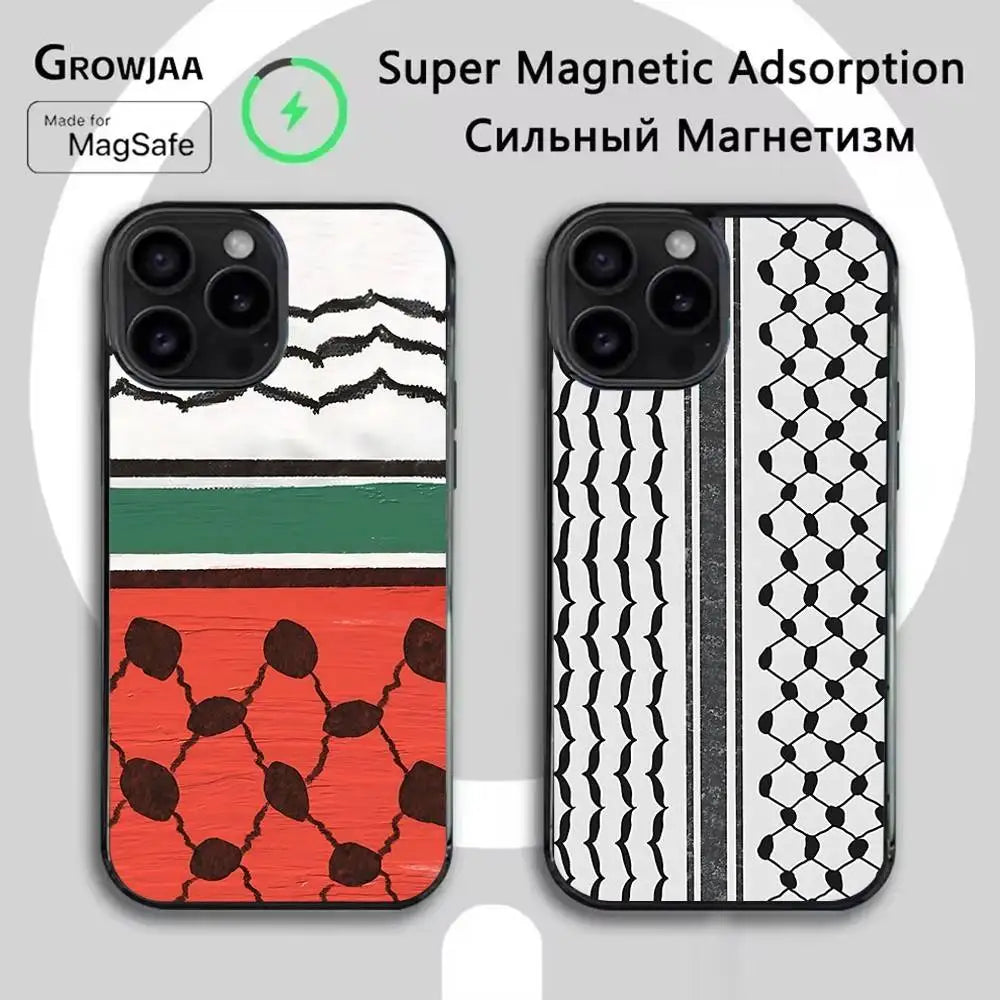 Palestine Hattah Keffiyeh Phone Case For iPhone Magsafe Magnetic Wireless Charging