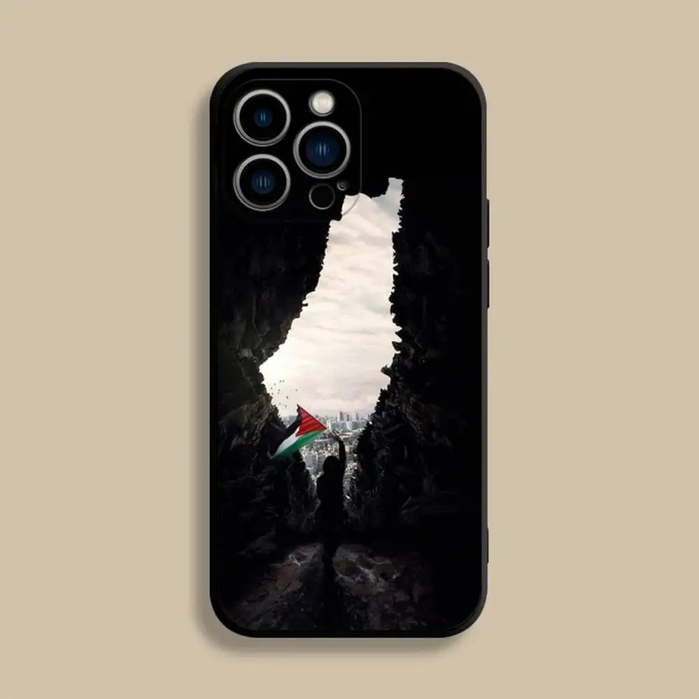 P-Palestine-es-F-Flag MAP Phone Case For iPhone 17,16,15,14,13,12,Pro,Max,Plus,E,SE4,Air,Mini Black Soft Cover