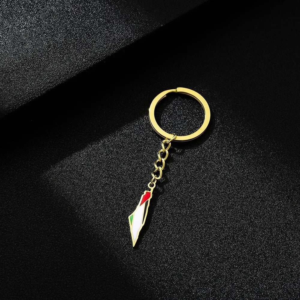 YILUOCD Palestine Map Pendant Keychain Stainless Steel Palestine Flag Map Key Ring Jewelry Vintage Jewelry Amulet for Women Men