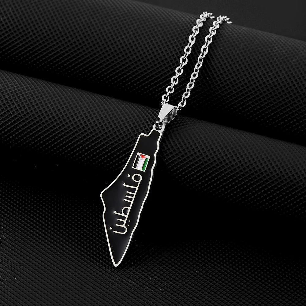 Fashion State of Palestine Map Flag Pendant Necklace Stainless Steel Men Women فلسطين Ethnic Map Jewelry Gift