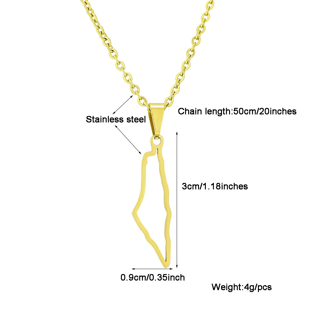 Fashion State of Palestine Map Flag Pendant Necklace Stainless Steel Men Women فلسطين Ethnic Map Jewelry Gift