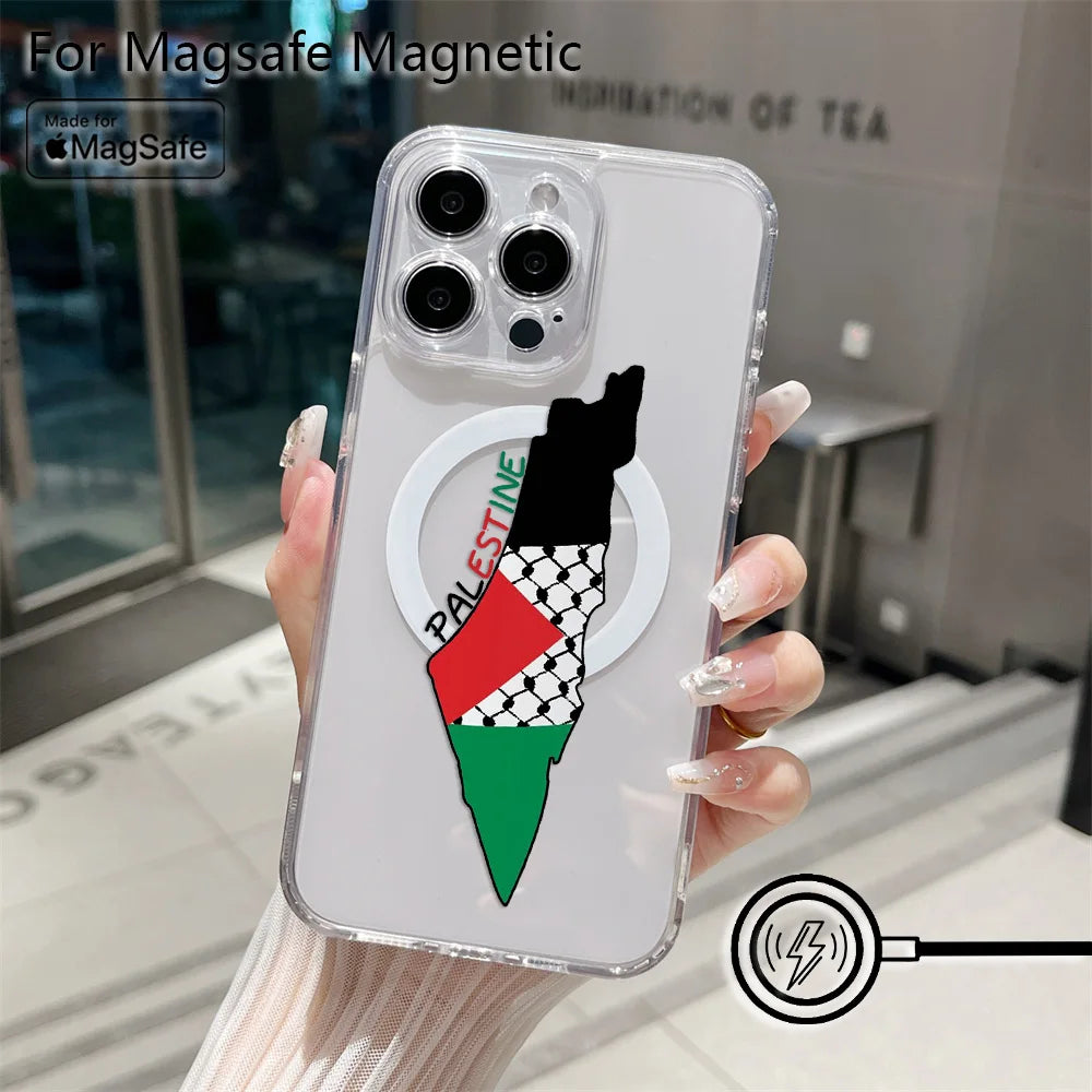 Palestine Flag Map Passport  Magsafe Magnetic Phone Case for iPhone 16 15 14 13 12 11 8 7 Plus Pro Max X XR XSMax Soft Tpu Cover