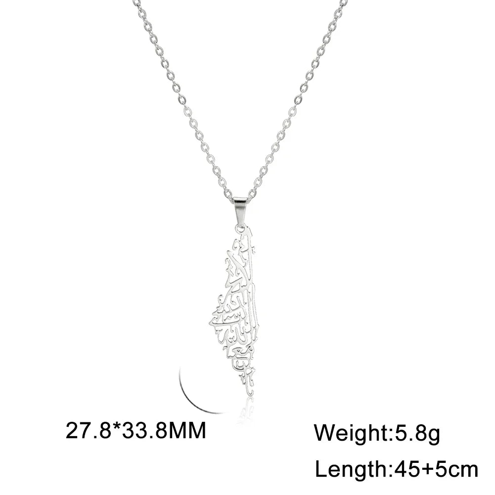 Skyrim Arabic Palestine Map Pendant Necklace Stainless Steel Neck Chain for Women Men Country Geography Jewelry Gift Wholesale