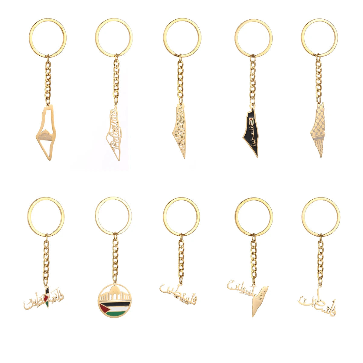 Palestine Map in Arabic Map With Flag Keychain Jewelry