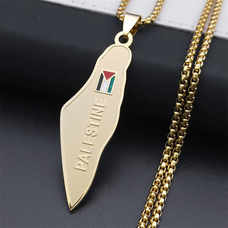 Palestine Map National Flag Necklace
