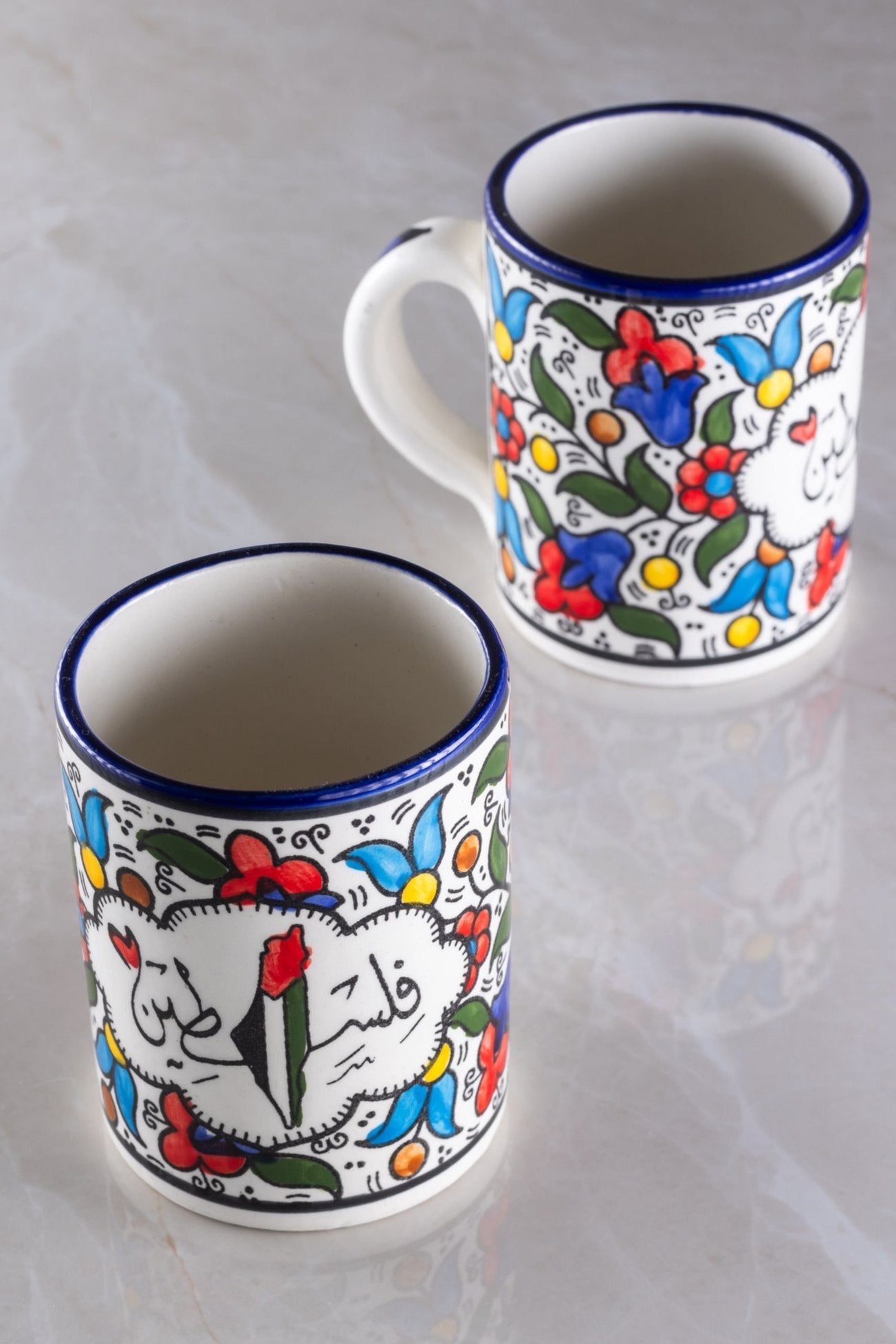 Mugs | With Map & Plain – Hand-Painted Palestinian Ceramic | Multicolor & Navy