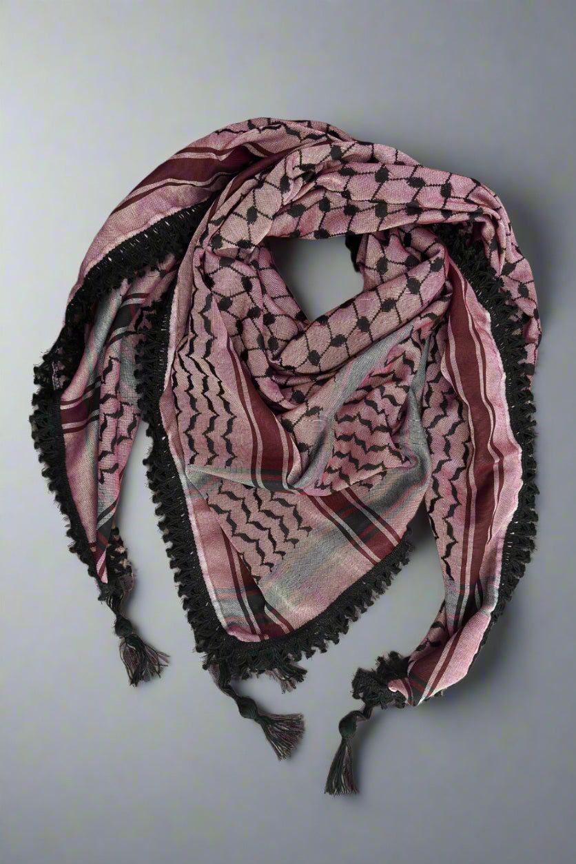 Echoes – Deep Maroon Kufiya (Keffiyeh) | Muted Threads – Made in Jordan - Palestinian Scarf