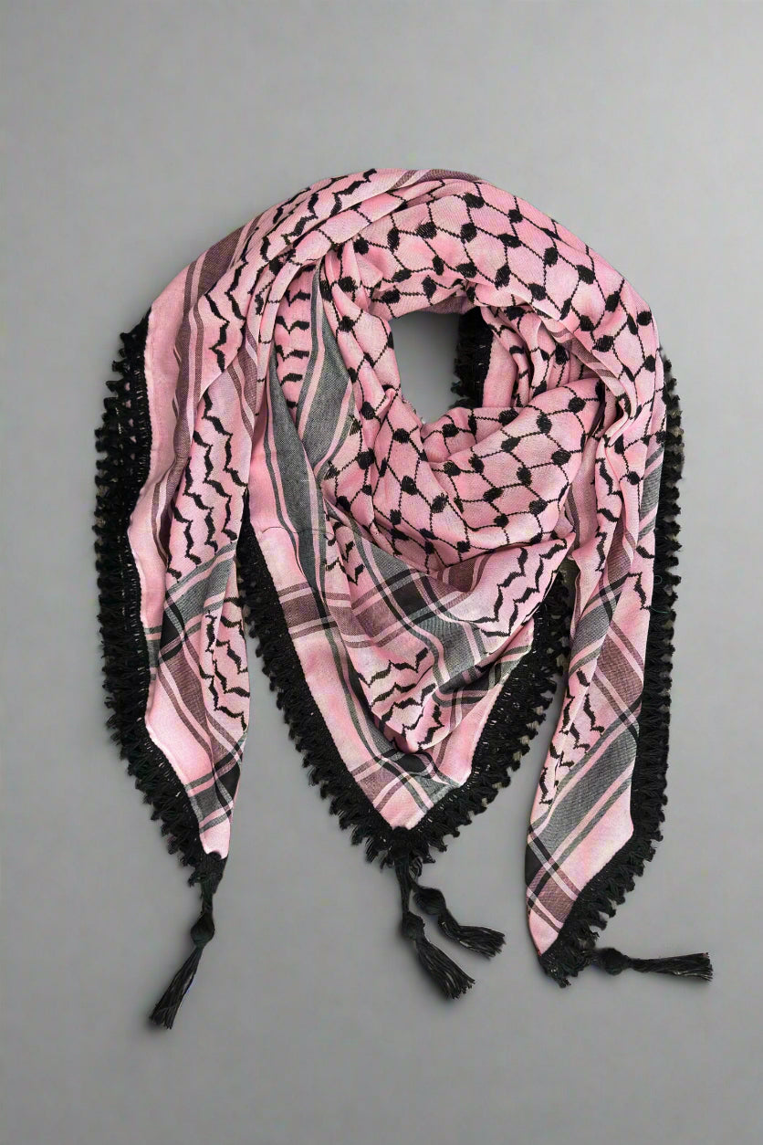 Echoes – Flamingo Pink Kufiya (Keffiyeh) | Muted Threads – Made in Jordan - Palestinian Scarf