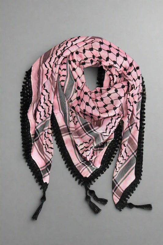 Echoes – Flamingo Pink Kufiya (Keffiyeh) | Muted Threads – Made in Jordan - Palestinian Scarf