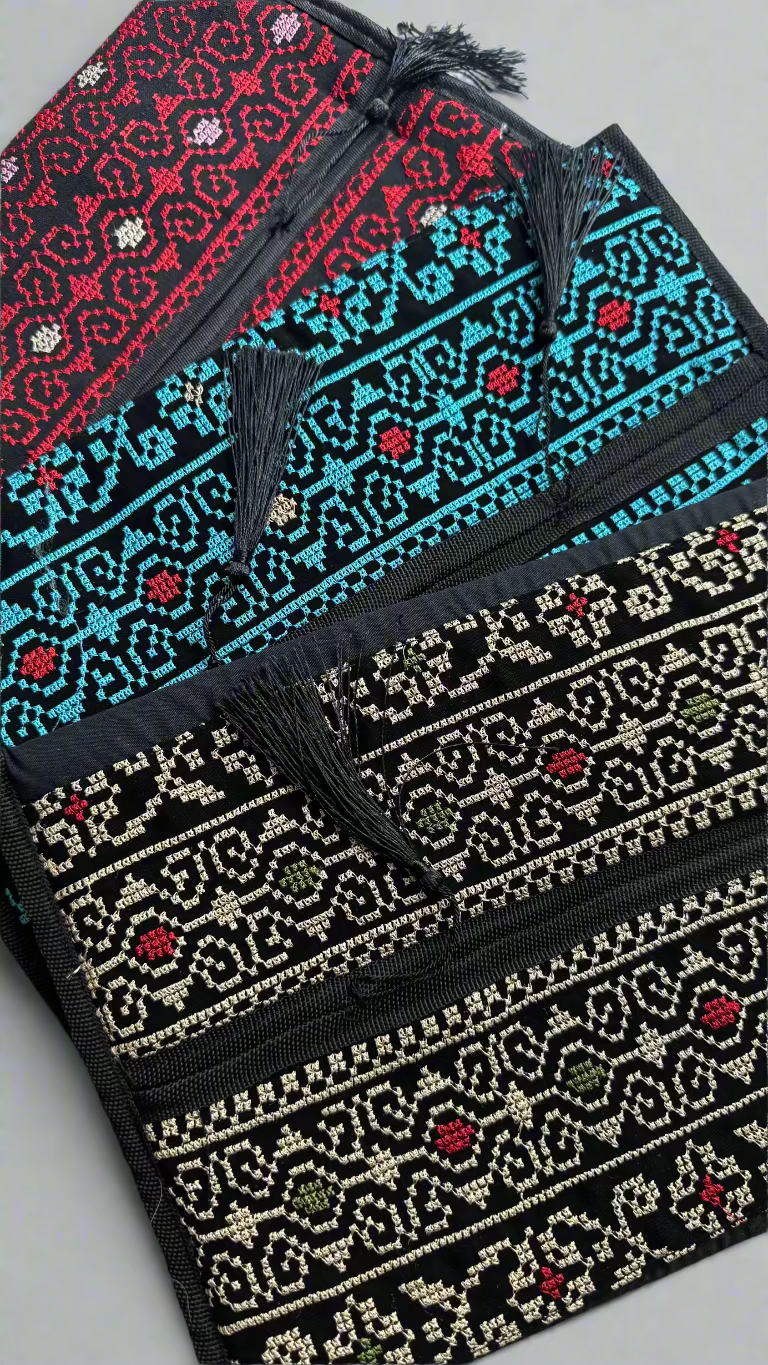 Tatreez Tissue Box | Red, Gold & Teal – Handcrafted Fabric Cover Made in Jordan