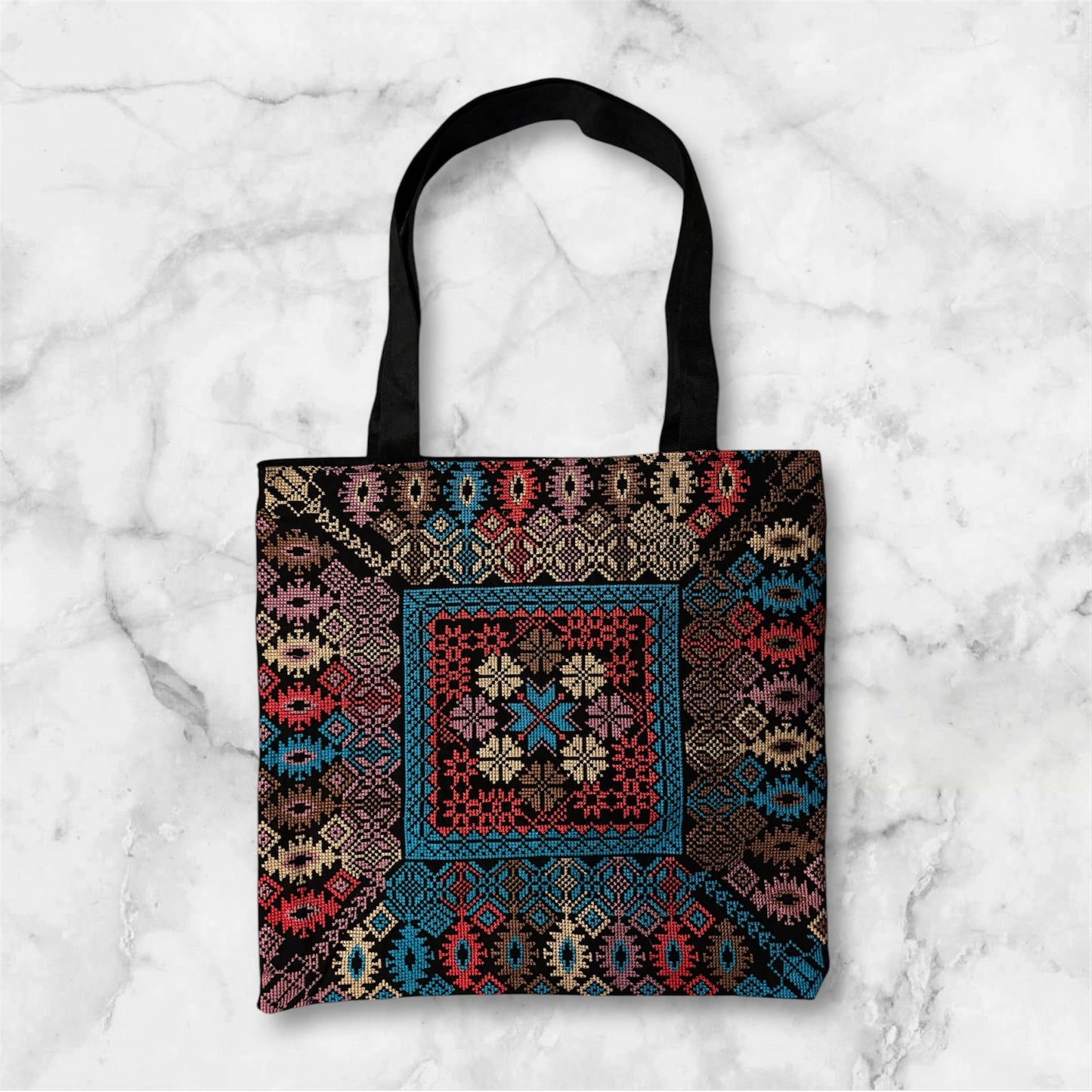 Tatreez Tote Bag – Stylish and Functional with Zipper & Back Pocket